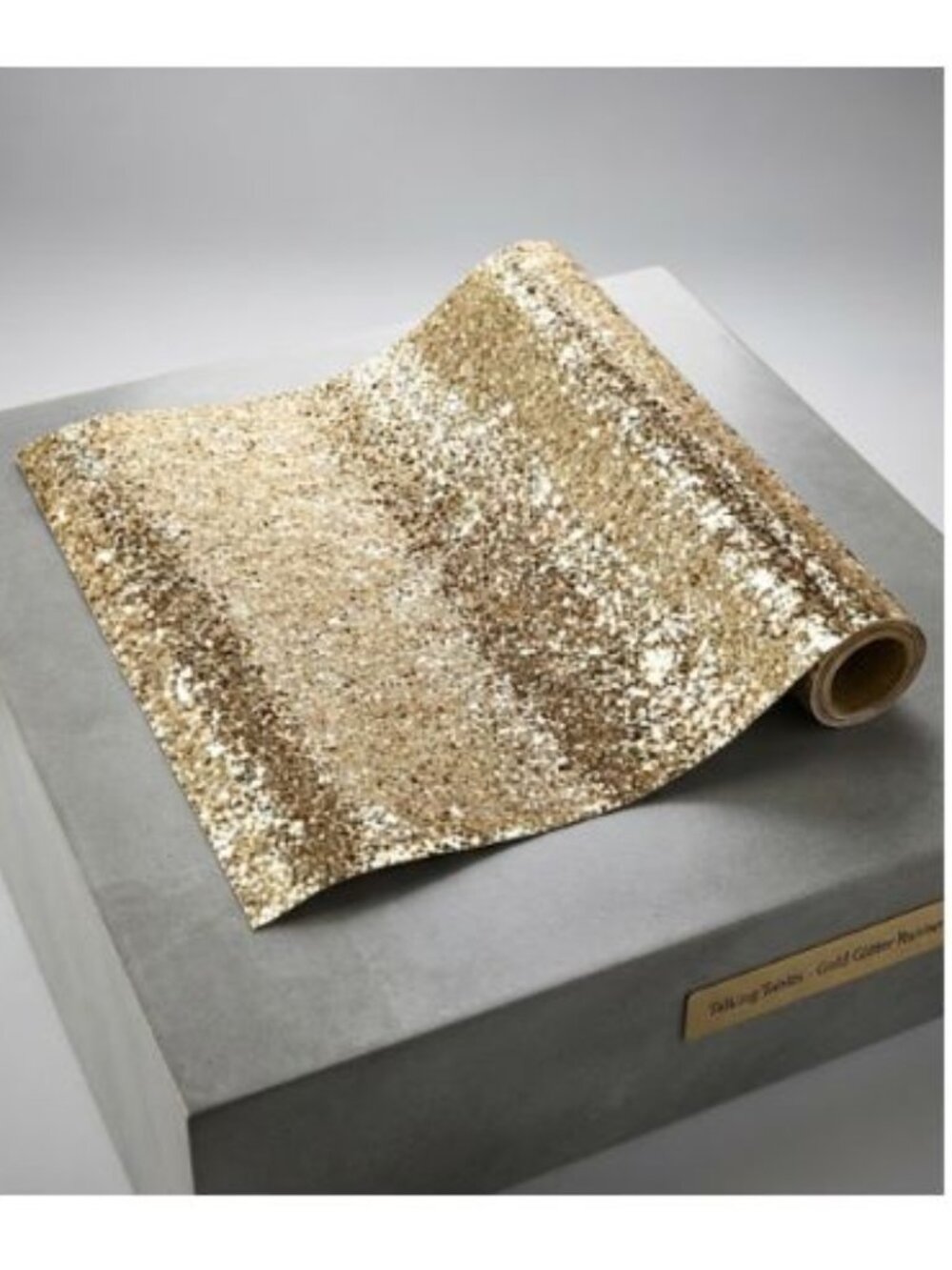 NIP Talking Tables Gold GLITTER Table Runner ON FAUX LEATHER 71" X 12" REUSABLE